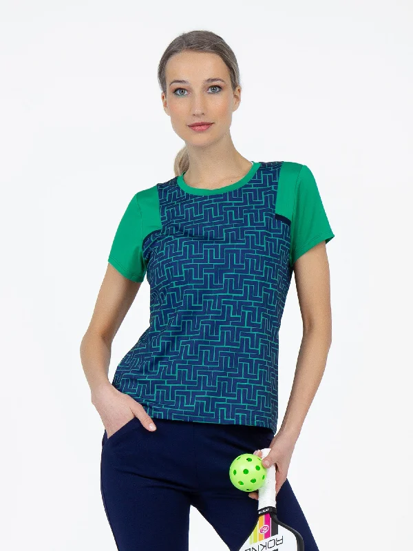 Colorblock Active Sofia Short Sleeve Crew Neck	- Ink Tessel/Ivy Traditional Women's Wool