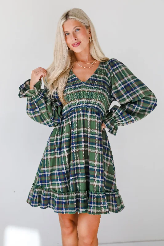 Ideal Attraction Green Plaid Mini Dress Practical Women's Multi - 