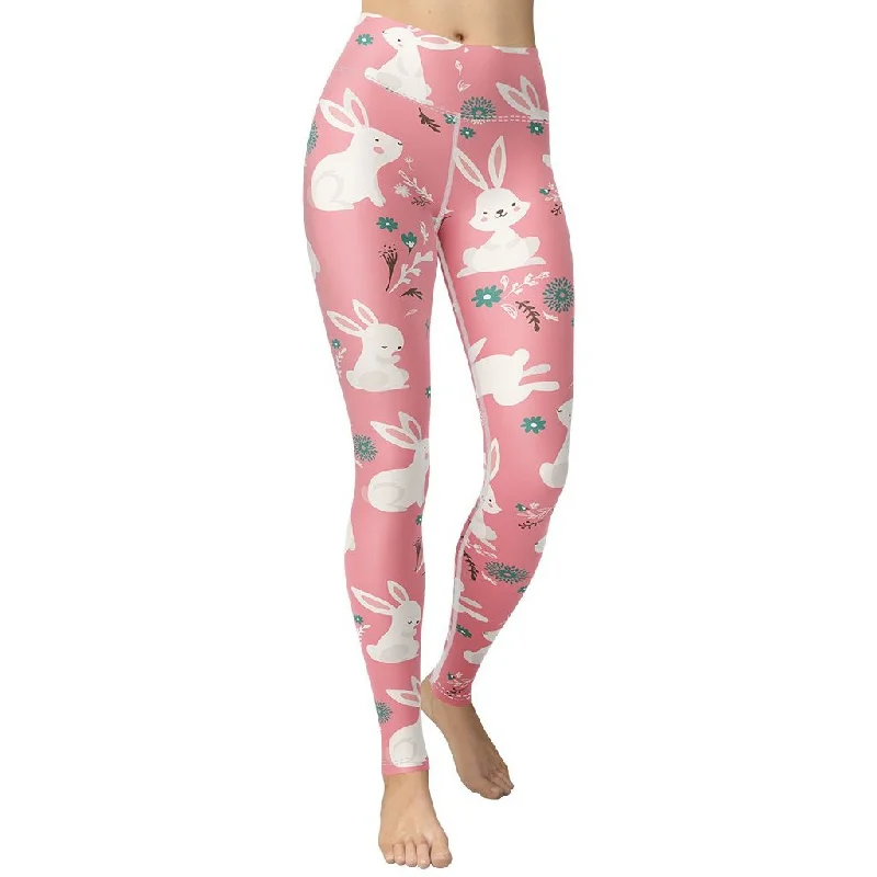 White Easter Bunnies Yoga Leggings Street