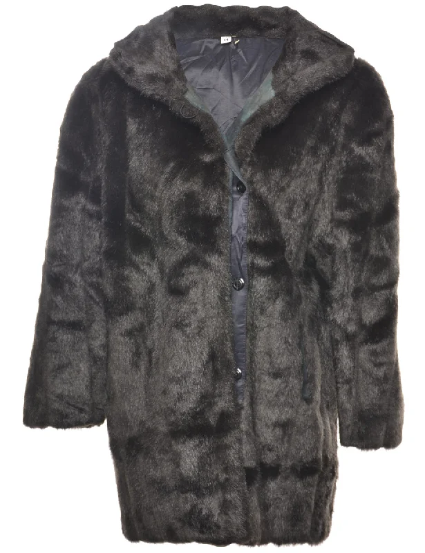 Dark Brown Faux Fur Coat - L Dapper Women's 1920S