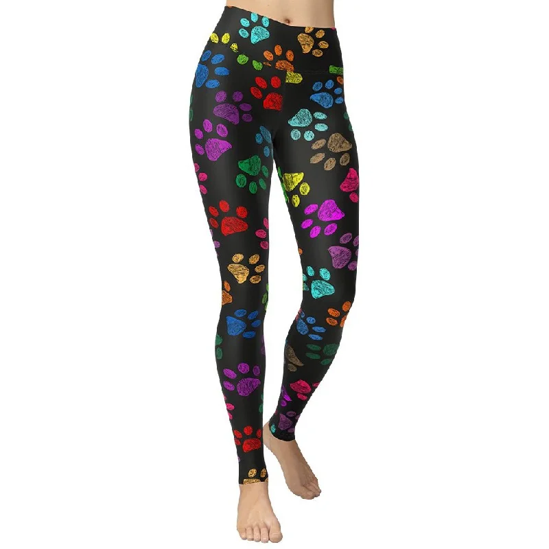 Colorful Paw Pattern Yoga Leggings Classic Women's Pin - striped