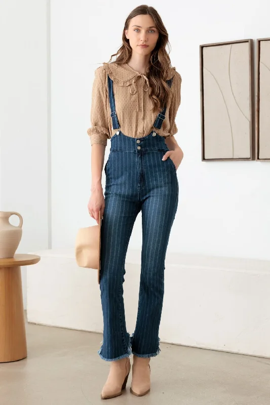Litz La Striped Stretched Suspender Denim Overalls purpose