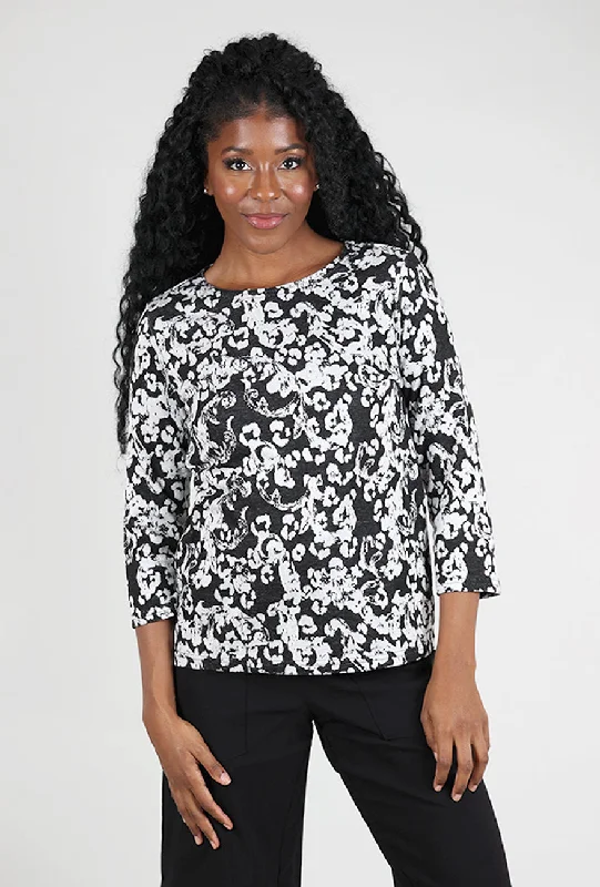 Jacquard Print Boatneck Top, Laundered Youthful Women's Pop