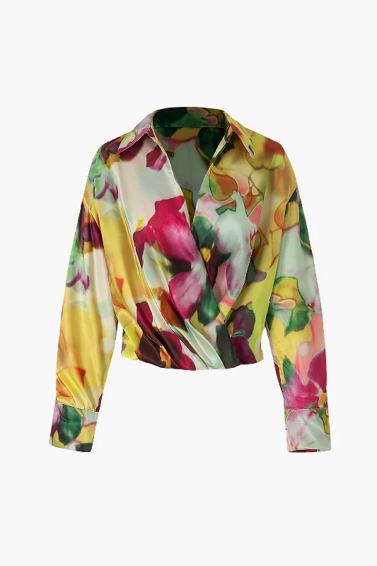 Printed Satin Blouse Trendy Women's Oversized