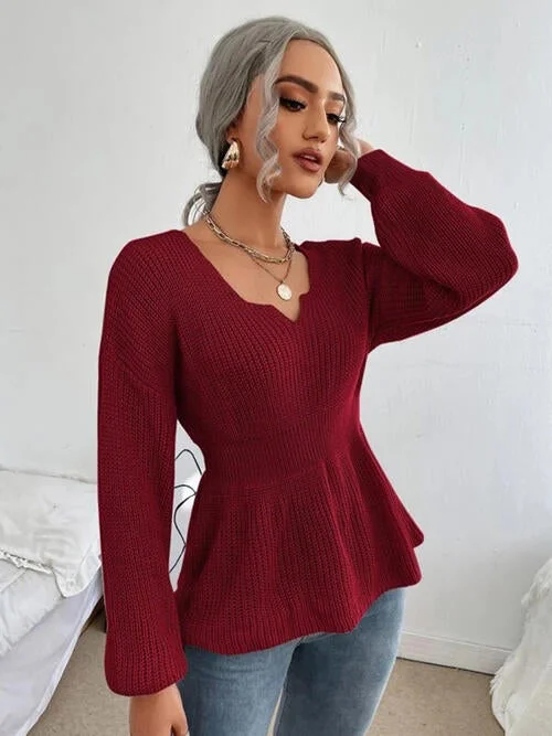 Notched Dropped Shoulder Knit Top Edgy Women's Punk