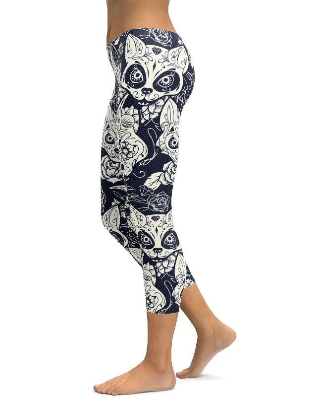 Sugar Skull Cats Capris Artistic Women's Avant - 