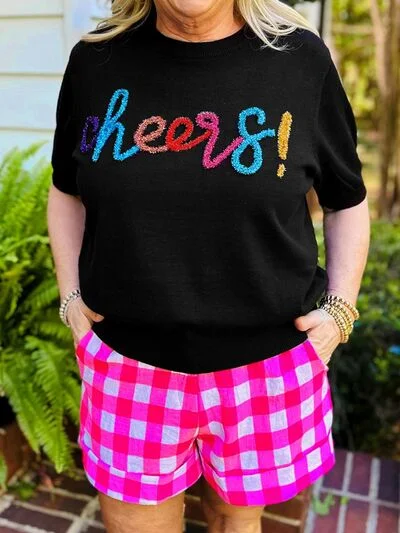 Plus Size CHEERS Round Neck Short Sleeve Sweater Relaxed Women's 