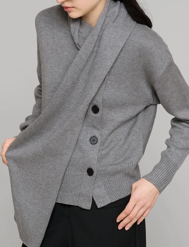 Grey Scarf Button Sweater Gym
