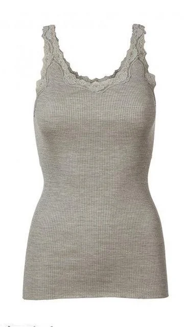 Light Grey Rosemunde Babette Silk Lace Tank Top Earthy Women's Hemp - based