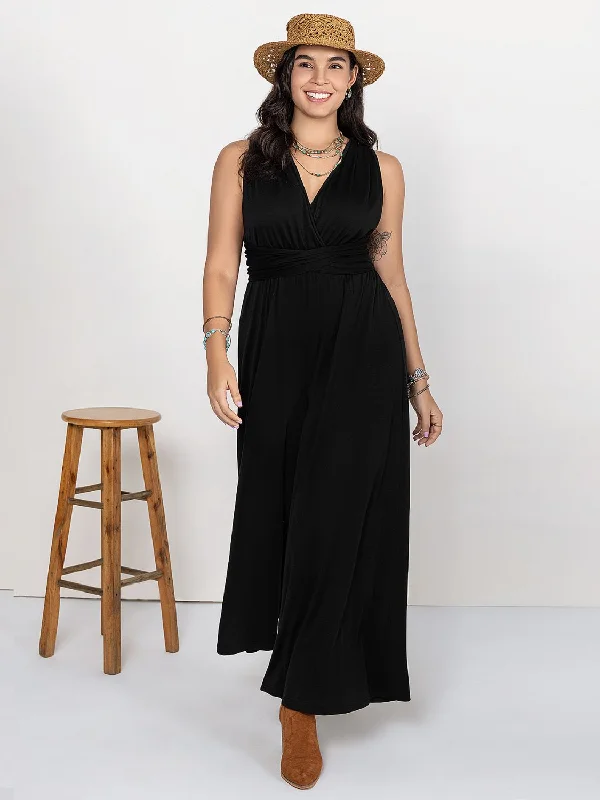 Plus Size V-Neck Wide Leg Jumpsuit Compression