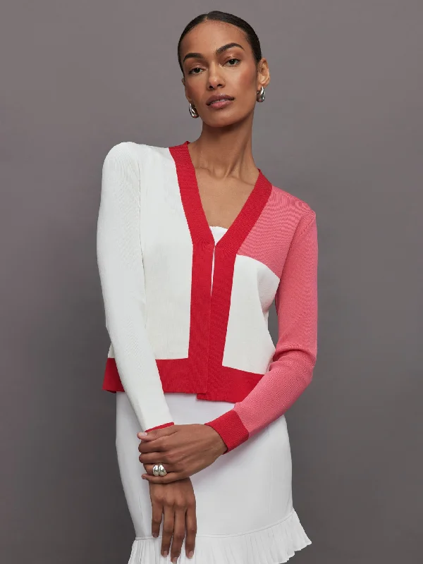 Colorblock Cardigan - White/ Tomato Red/ Pink Lemonade Monochromatic All - in - one