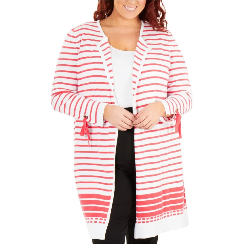 NY Collection Womens Cotton Tie Cardigan Sweater, Pink, 1X Street