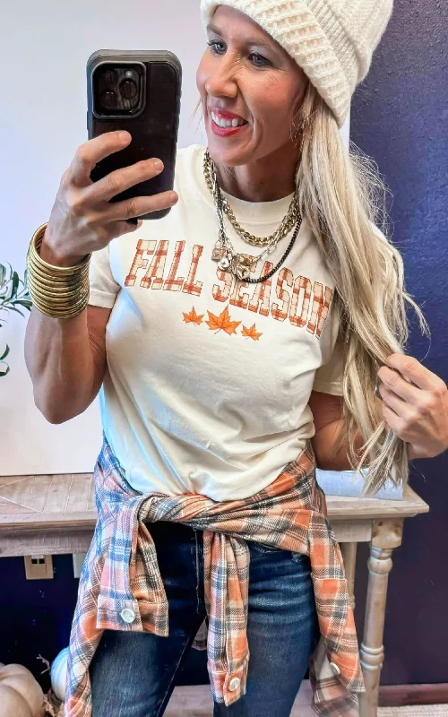 Plaid Fall Season Garment Dyed Graphic T-shirt - Final Sale Disco