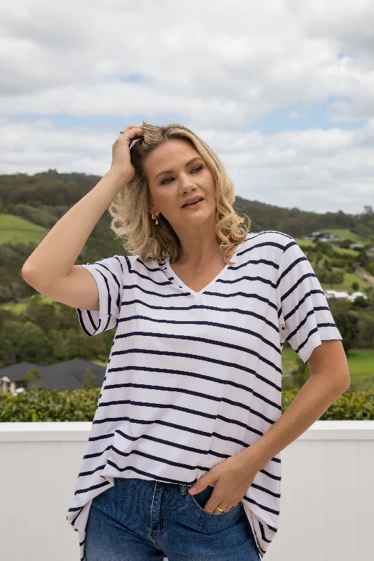 T-Shirt Top | Navy/White Stripe Athletic Women's 