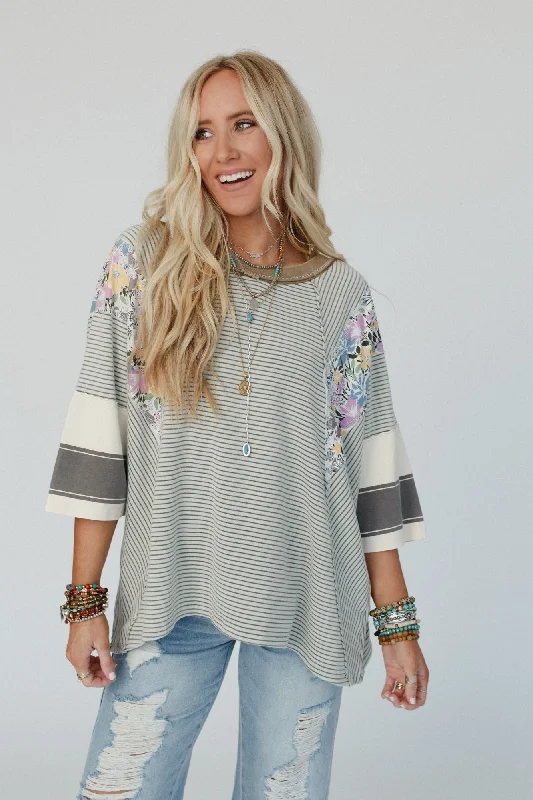 Britt Patchwork Floral Print Top - Mint Scandinavian