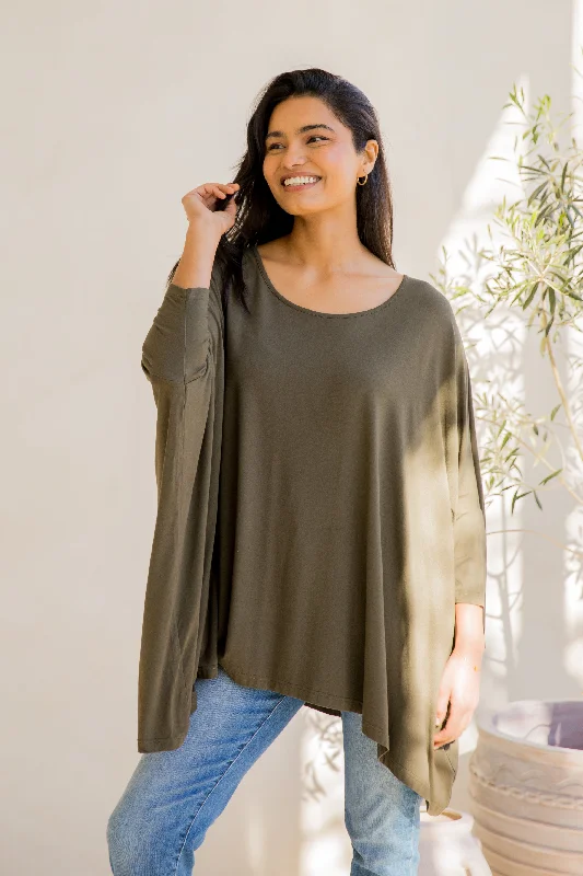 Long Sleeve Essential Top | Moss Green Minimalist Women's Casual