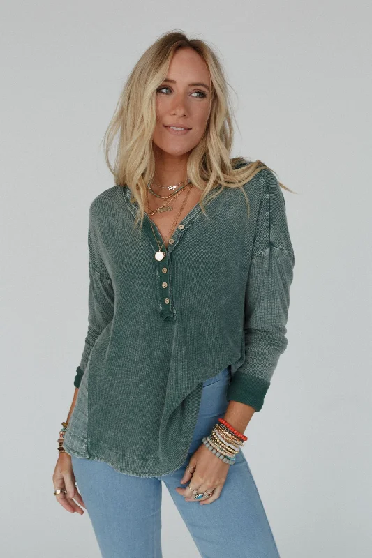 Call It A Day Thermal Top - Green Relaxed Women's Beachy