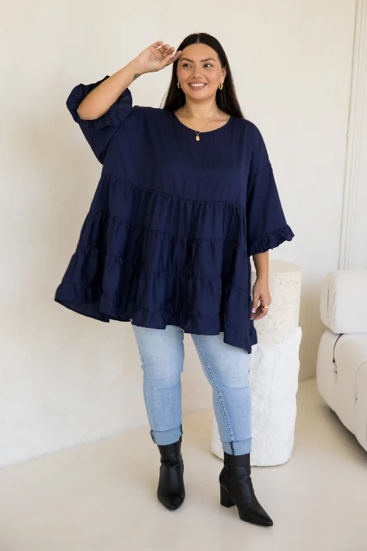 Sofia Top | Navy Tencel Confident Women's High - fashion