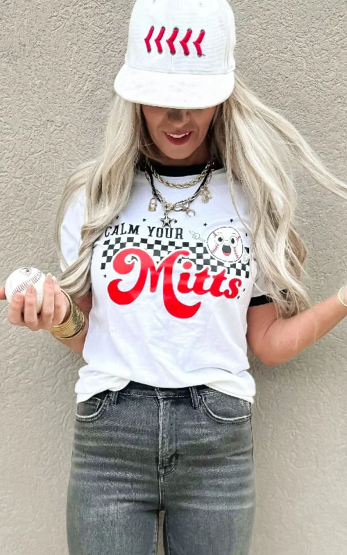 Calm Your Mitts Ringer Graphic T-shirt Youthful Women's Pop