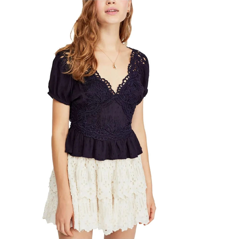 Free People Womens Sweet Roses Pullover Blouse Sleek Women's Metallic