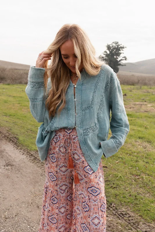 One In A Million Button Down Top - Blue Feminine Women's Soft 
