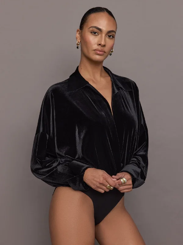 Super Oversized Boyfriend NK Shirt Bodysuit - Black Stylish Women's Neon