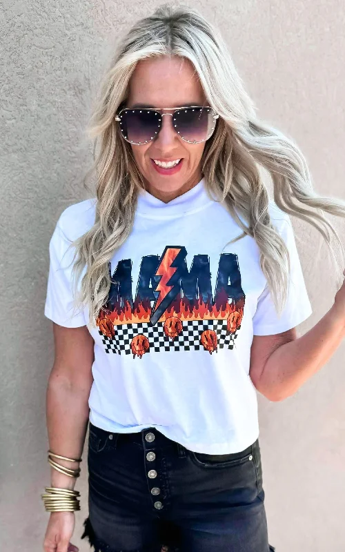 Mama on Fire Check Graphic Crop T-Shirt Elegant Women's 