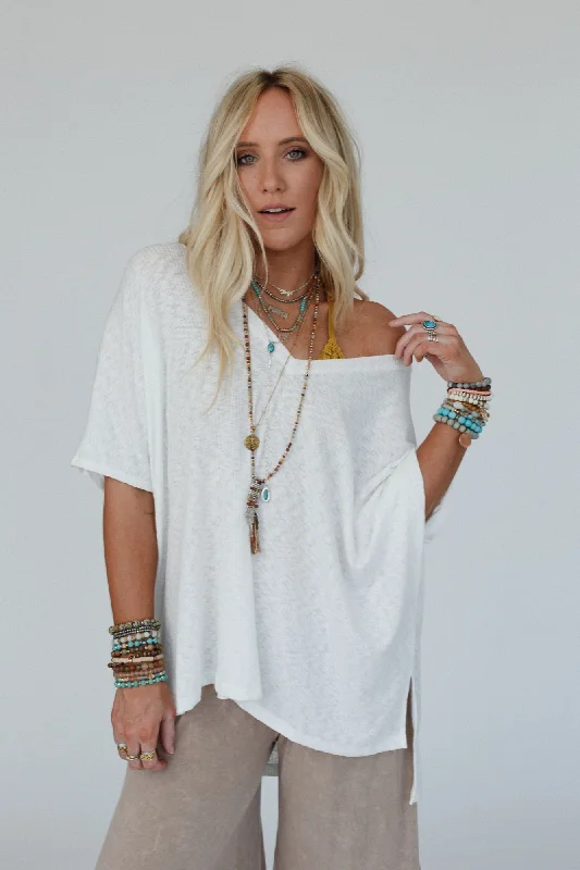The Nest Warm Nights V Neck Top - Ivory Youthful Women's Anime - inspired