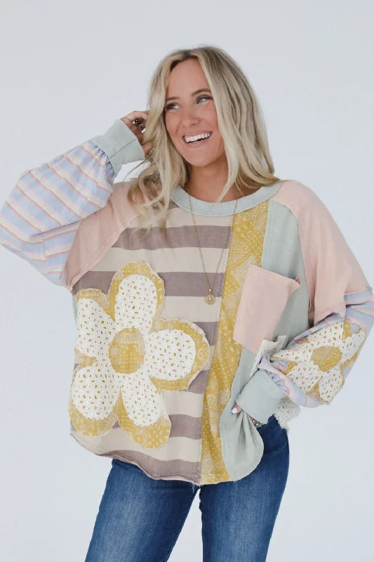 Daisy Darling Patchwork Top - Pink Lavender Laid - back Women's Vibe
