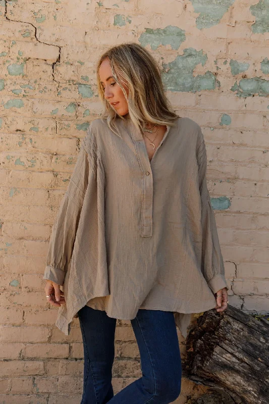 Top Notch Oversized Top - Taupe Refined Women's Velvet