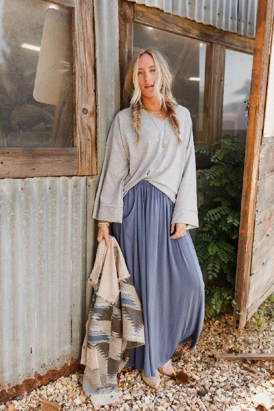 The Nest Love It V Neckline Sweater Top - Heather Gray Youthful Women's Pop