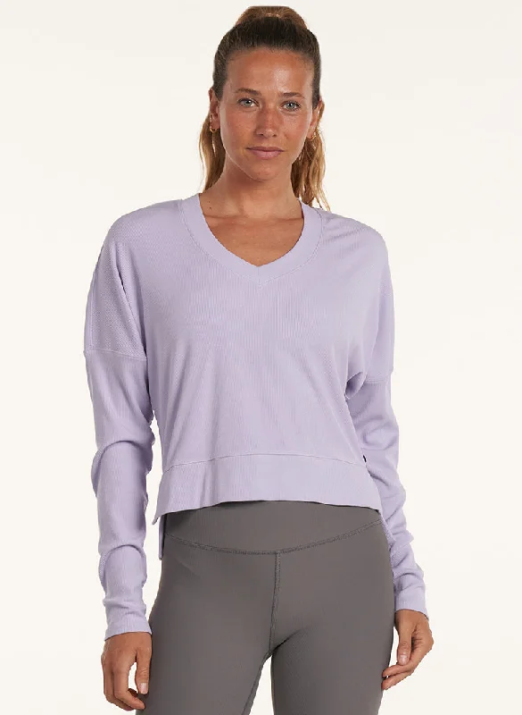 V-Neck Daily Side Slit Long Sleeve Stylish Women's Neon