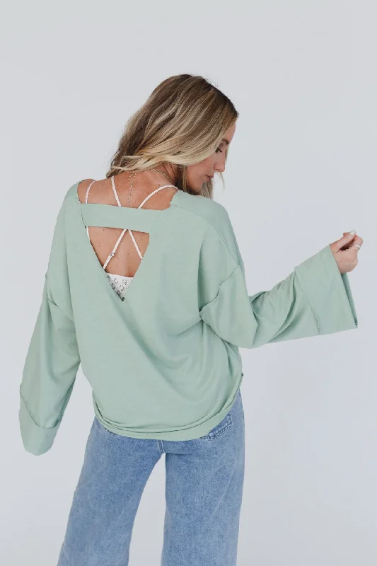 The Nest Love It V Neckline Sweater Top - Light Sage Laid - back Women's Style