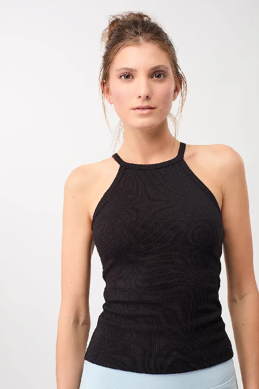 Ribbed Halterneck (Black), GOTS Elegant Women's Formal 