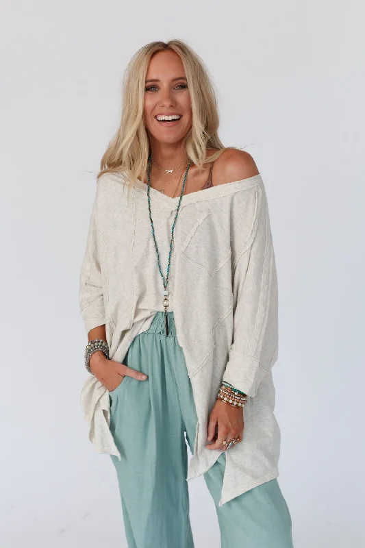 Landon Oversized Top - Oatmeal Preppy Women's College
