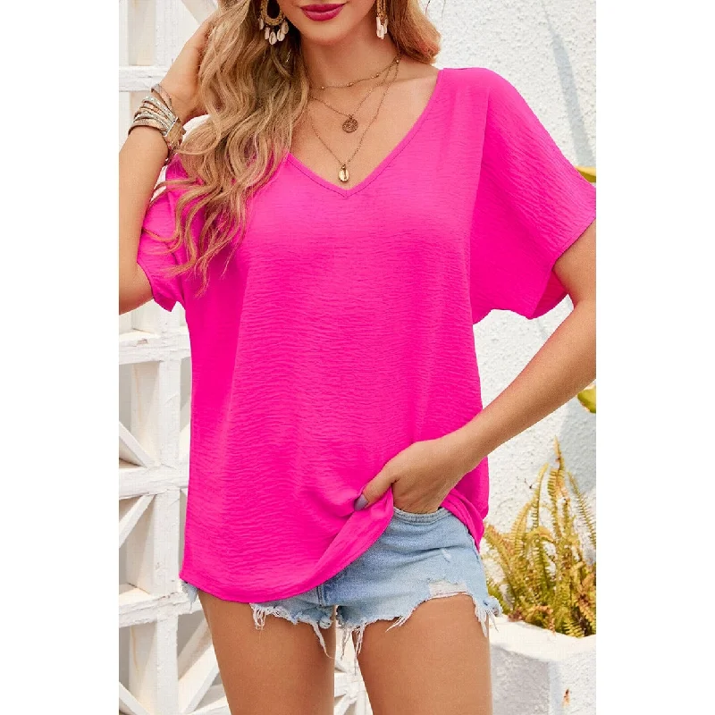 Laurel V Neck Short Sleeve Blouse Laid - back Women's Style