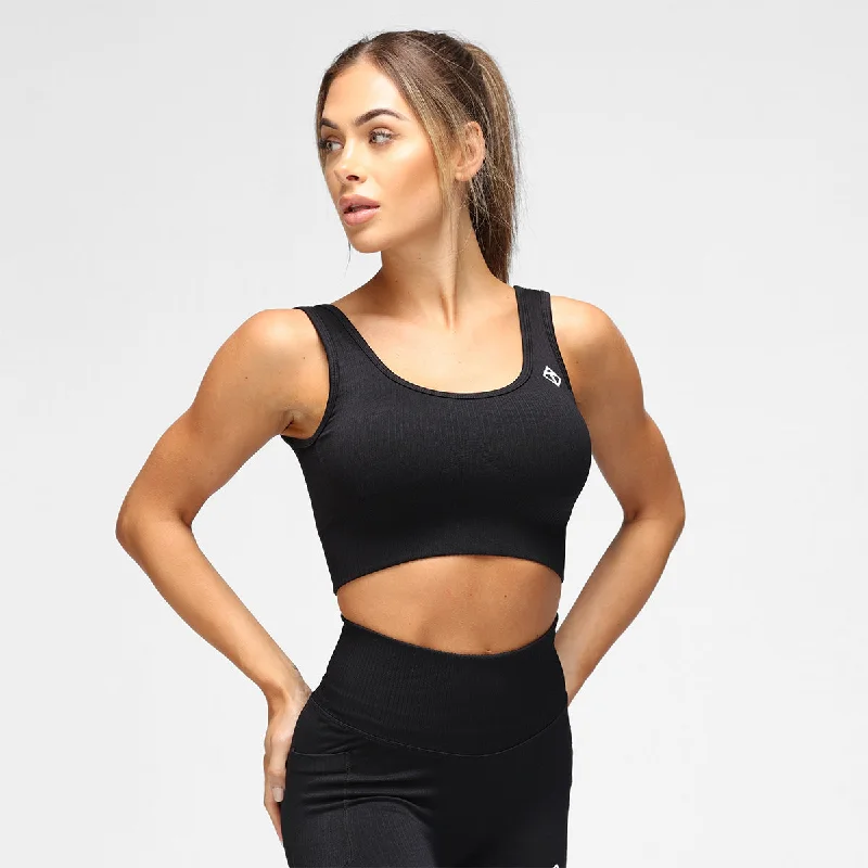 Black Ribbed Seamless Bra Confident Women's High - fashion