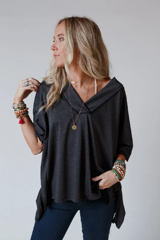 The Nest On The Go V Neck Essential Tee - Charcoal Elegant Women's Formal 