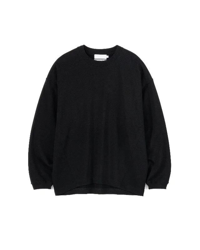 High Gauge Soft Terry Panel Line Crew Neck Laid - back Women's Style