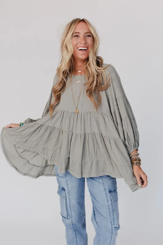 In The Clouds Tunic Top - Olive Cozy Women's Sherpa - lined