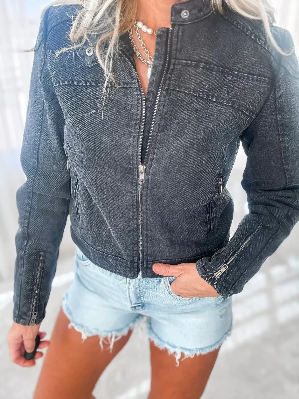 Distressed Denim Biker Jacket European
