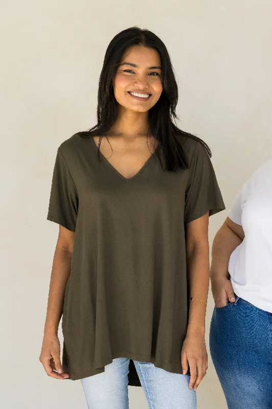 T-Shirt Top | Moss Green Cool Women's Distressed
