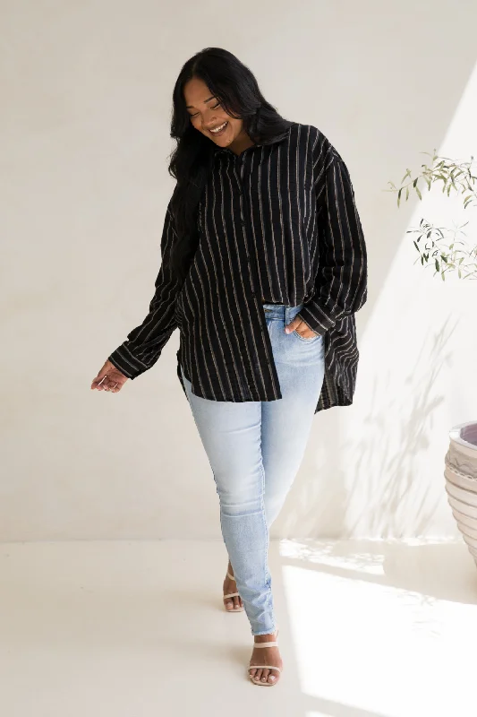 Amore Shirt | Black/Beige Stripe Refined Women's 