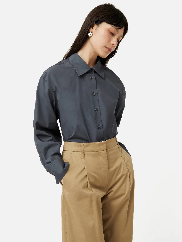 Cotton Poplin Shirt | Navy Bold Women's Animal Print
