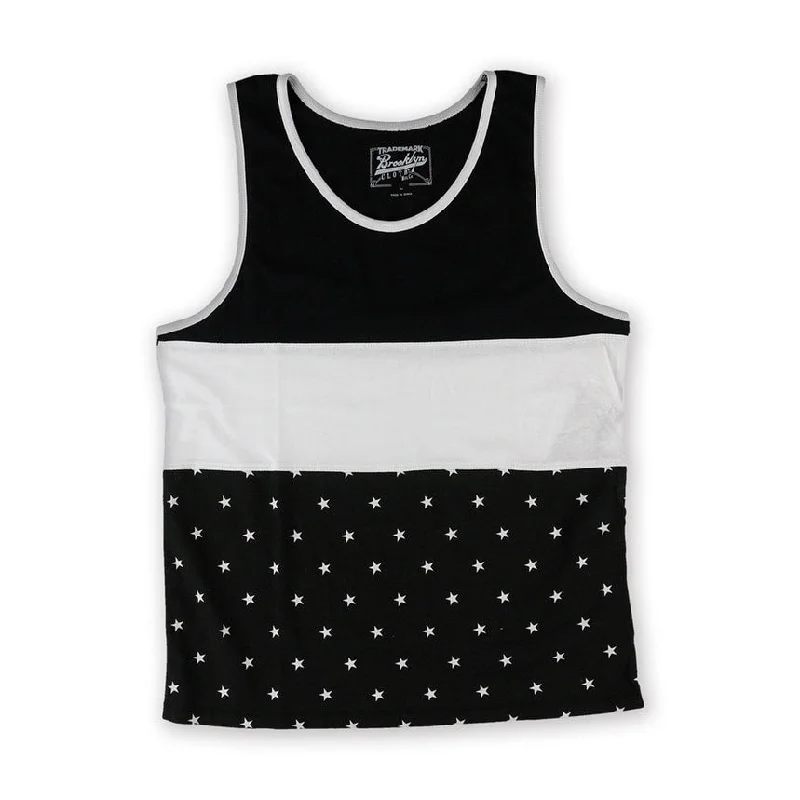 BKC Mens Pieced Flag Tank Top, Black, Large Feminine Women's Soft 