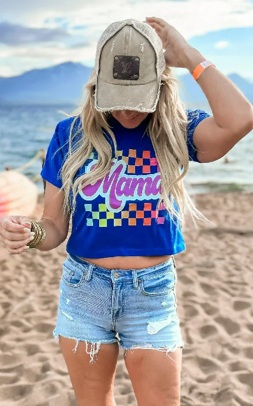 Mama Check Graphic Crop T-Shirt Laid - back Women's Vibe
