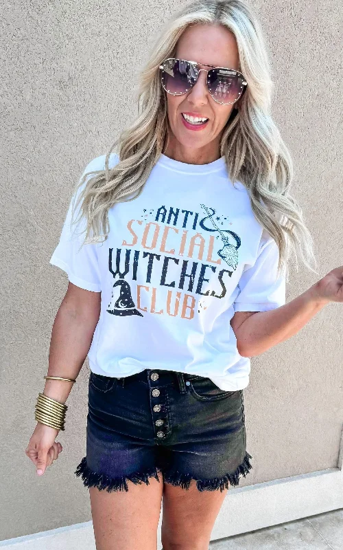 Anti Social Witches Club Garment Dyed Graphic T-shirt - Final Sale** Luxurious Women's High -  end