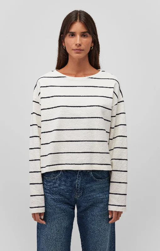 BOAT NECK SWEATER IN DRESS BLUE STRIPE Elegant Women's 