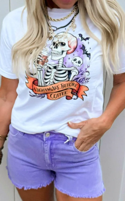 Nightmare before Coffee Garment Dyed Graphic T-shirt - Final Sale** Cool Women's Skate
