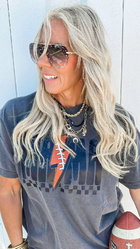 MAMA Lightning Football Garment Dyed Graphic T-shirt British Gentlewoman Style
